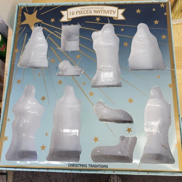 Vintage Hallmark Large Porcelain Ceramic Christmas Nativity Set 10 Piece Nice - Picture 5 of 16